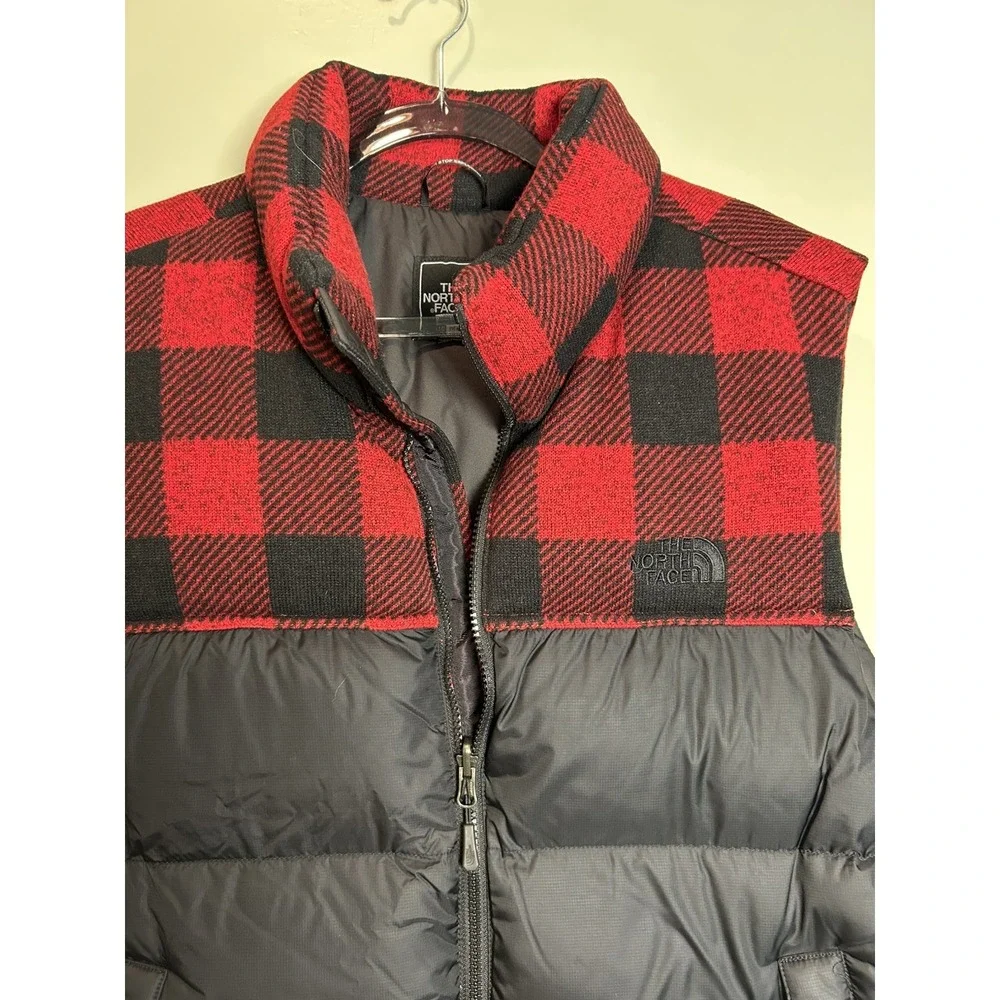 The North Face Nupste 700 Down Puffer Vest Red/Black Check Plaid Men's XL